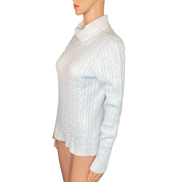 Charter Club Cream Cable Knit Turtleneck Sweater Womens Size Medium Ribbed - Picture 2 of 5